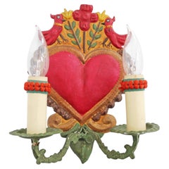 Vintage Italian Lovebirds Florentine Wall Lamp 1970s