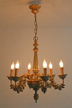 Hollywood Regency Hand Carved Florentine Chandelier Italy 1970