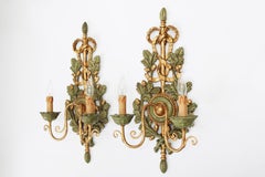 Set of 2 Hollywood Regency Hand Carved Florentine Wall lamps Italy 1970