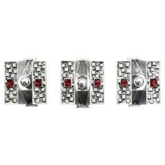 Brutalist Wall Lamps in Aluminum and Red Chunk Glass 1960s Set of 3