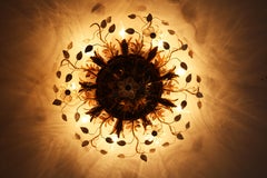 Large Maison Baguès Flush Mount Lamp Crystal Flowers France 1950
