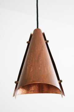 Danish Brutalist Hand-Hammered Copper Pendant Lamp by Es Horn 1960s 1 of 2