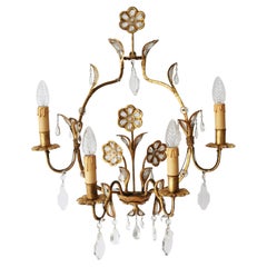 Large Hollywood Regency Wall Lamp 4 light Crystal Flowers Italy 1960s 1 of 3