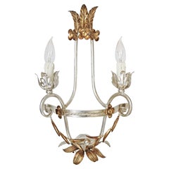 Large Hollywood Regency 2-Light Wall Florentine Lamp Italy, 1970s
