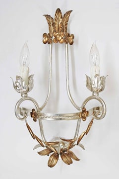 Large Hollywood Regency 2-Light Wall Florentine Lamp Italy, 1970s