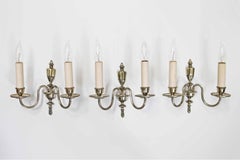 Lot de 3 appliques murales néoclassiques de style Louis XVI Régence à 2 lumières, en argent, Italie, années 1980