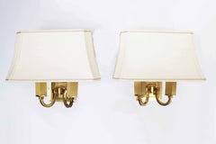 Set of 2 French Neoclassical Hollywood Regency Brass Wall Lamps 1980s
