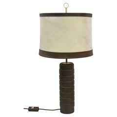 Large Mid Century Table Lamp in Leather and Parchment by Charlotte Waver 1970s