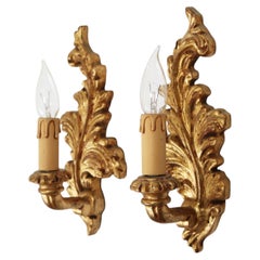 Hollywood Regency Style Florentine Carved Wall Lamps Italy 1960 Set of 2