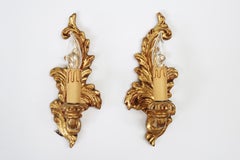 Hollywood Regency Style Florentine Carved Wall Lamps Italy 1960 Set of 2