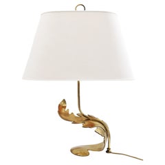 Large Hollywood Regency Table Lamp in Brass with a massive leaf Italy 1970s