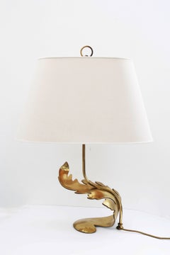Large Hollywood Regency Table Lamp in Brass with a massive leaf Italy 1970s