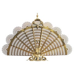 French Fan-Shaped Peacock Fireplace Screen in Brass 20th century