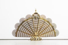 French Fan-Shaped Peacock Fireplace Screen in Brass 20th century