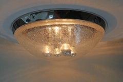 Space Age Ice Bubble Glass Flush Mount Lamp from Hillebrand Leuchten 1970s