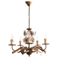 Hollywood Regency Florentine Chandelier with Sunflowers Made in Italy 1980s