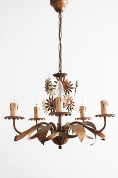 Hollywood Regency Florentine Chandelier with Sunflowers Made in Italy 1980s