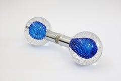Murano Glass Push and Pull Door Handle Seguso Clear Blue Bubbles Italy 1960s