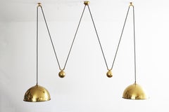 Double Posa Counterweight Pendant Lamp in Polsihed Brass by Florian Schulz 1960s