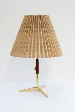 Mid Century Modern Tripod Table Lamp in Teak and Brass like Rupert Nikoll 1960s