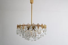Large Mid Century Brutalist Chandelier 12 light Brass & Crystal from Palwa 1960s