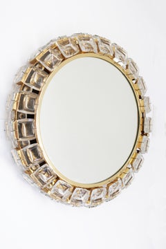 Large illuminated round Palwa crystal glass and brass mirror Germany 1960s