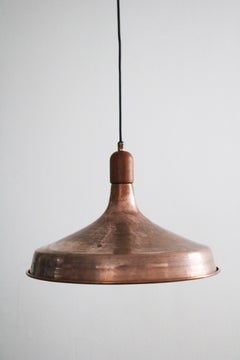 Mid Century Danish Brutalist hand hammered copper and teak pendant lamp 1960s