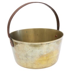Large massive antique brass jam pot bucket planter handcrafted France 1880s