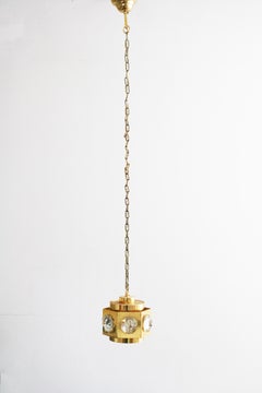 Mid Century Carl Fagerlund crystal gold plate pendant lamp Orrefors Sweden 1960s