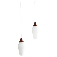 Small Danish Teak Pendant Lamp in Opal Glass and Teak Denmark 1960s 1 of 5
