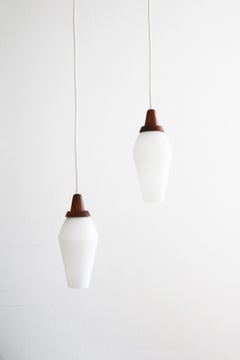 Small Danish Teak Pendant Lamp in Opal Glass and Teak Denmark 1960s 1 of 5