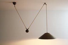 Chinese Hat Counterweight Pendant Lamp in Burnished Brass from WKR 1970s