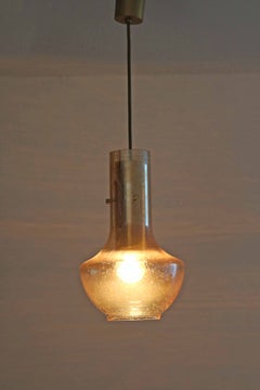 Mid Century Amber Bubble Glass Pendant Light from Leclaire & Schäfer 1970s
