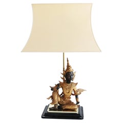 Hollywood Regency Thai inspired Bronze Teppanom Buddha Table Lamp Italy 1970s