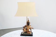 Hollywood Regency Thai inspired Bronze Teppanom Buddha Table Lamp Italy 1970s