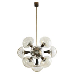 Giant Sputnik Orbit Design Ceiling Lamp 13 light Glass and Brass Space Age 1960s