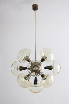 Giant Sputnik Orbit Design Ceiling Lamp 13 light Glass and Brass Space Age 1960s
