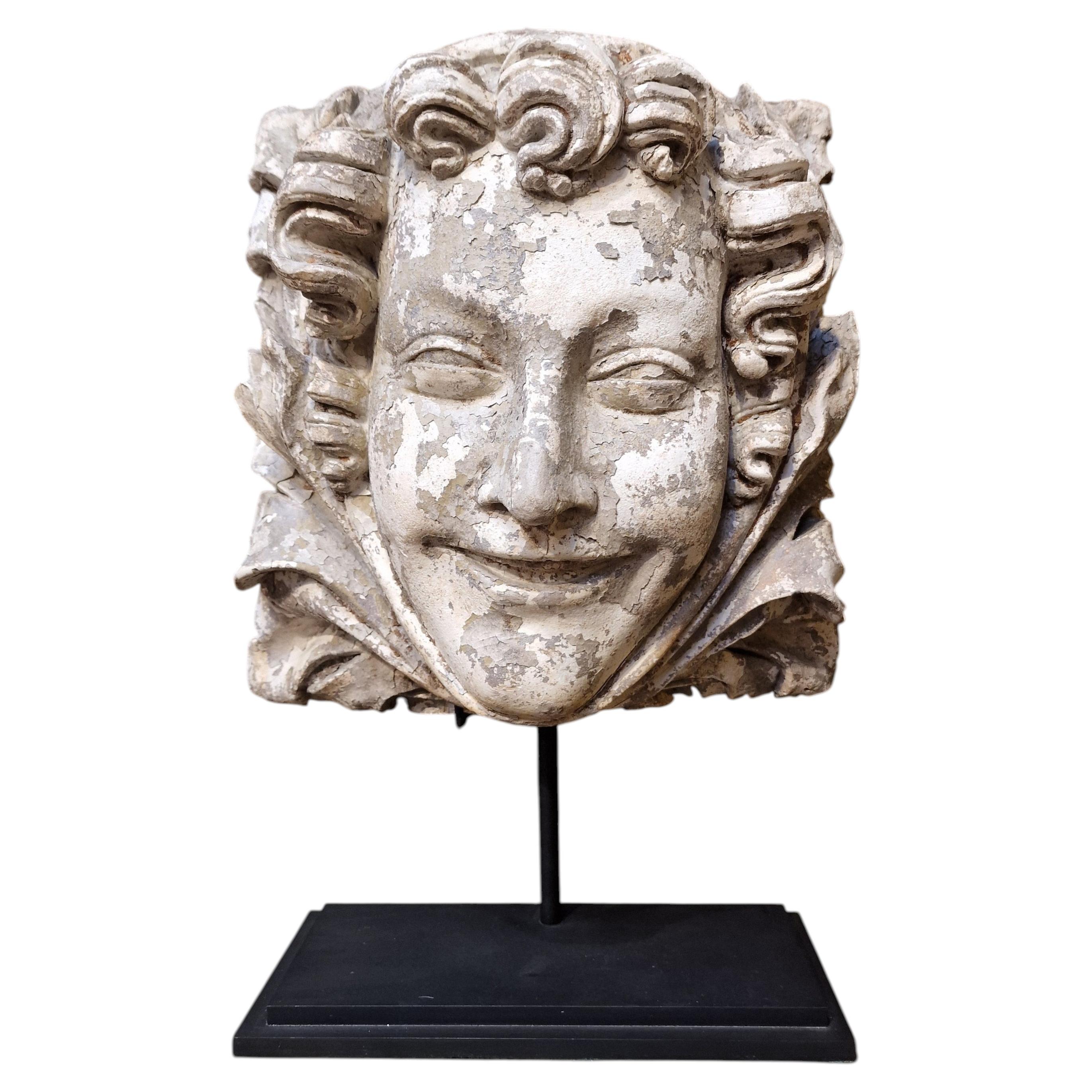 Antique Molded Plaster Mascaron, Classical Roman Style, France, 1950