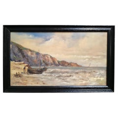 Christian Nepo (1941-2016), Coastal Seascape with Beached Boat, Oil on Panel, 20