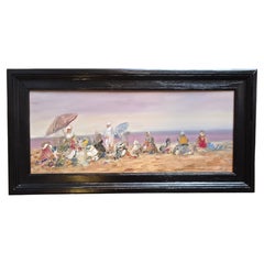 Christian Nepo (1941–2016), Beach Scene with Bathers and Parasols, Oil on Panel