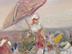 Christian Nepo (1941–2016), Beach Scene with Bathers and Parasols, Oil on Panel