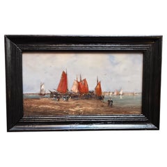Christian Nepo (1941–2016), Fishing Boats with Red Sails, Oil on Panel