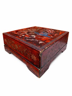 Large Chinese Red Lacquer Wedding Box with Dragon and Phoenix, circa 1920