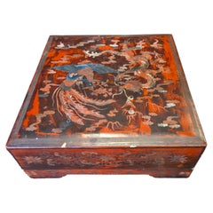 Large Chinese Red Lacquer Wedding Box with Dragon and Phoenix, circa 1920