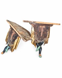 Pair of Italian Polychrome and Giltwood Figural Wall Consoles, 20th Century