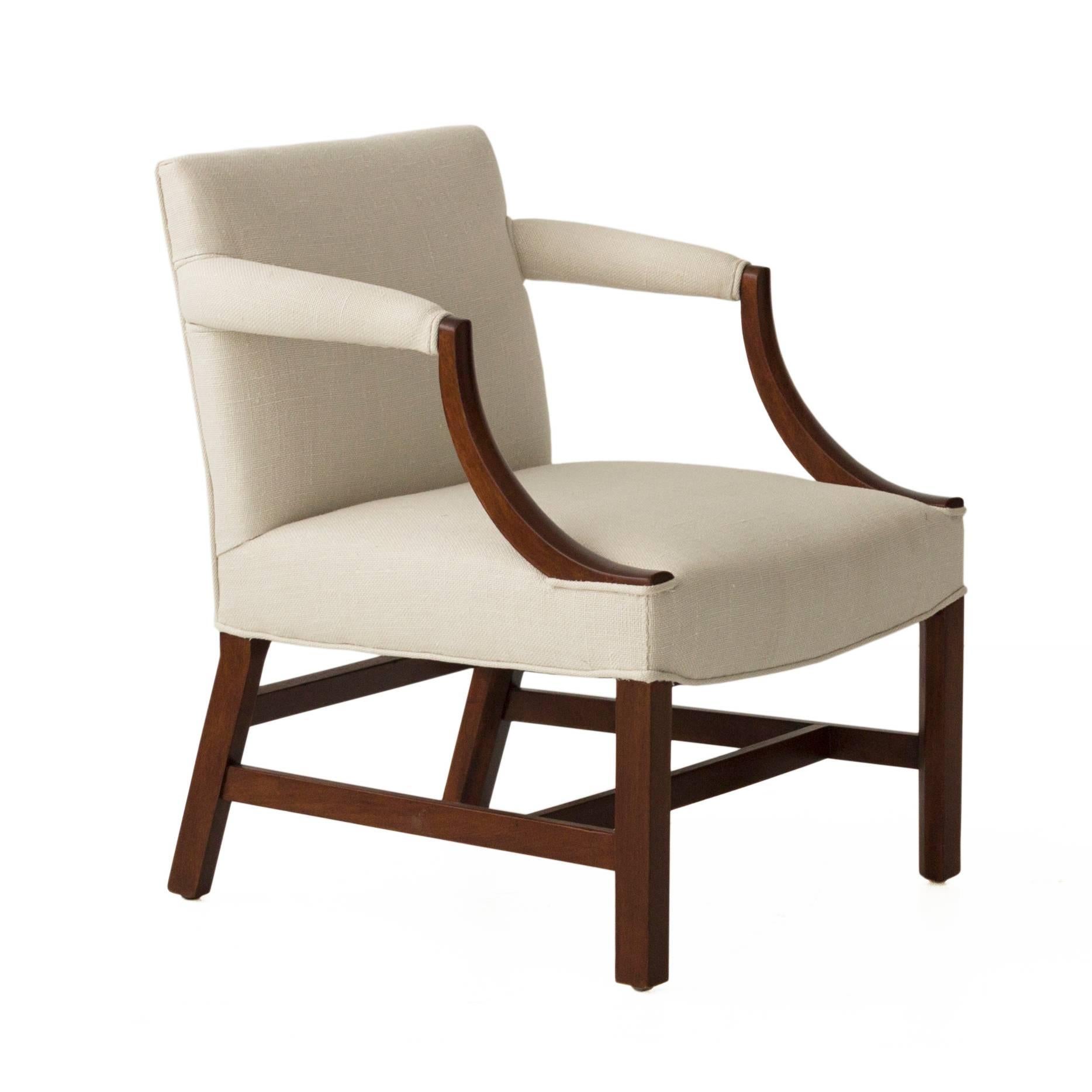 Mahogany Library Armchairs in the Style of Edward Wormley In Excellent Condition For Sale In Chicago, IL