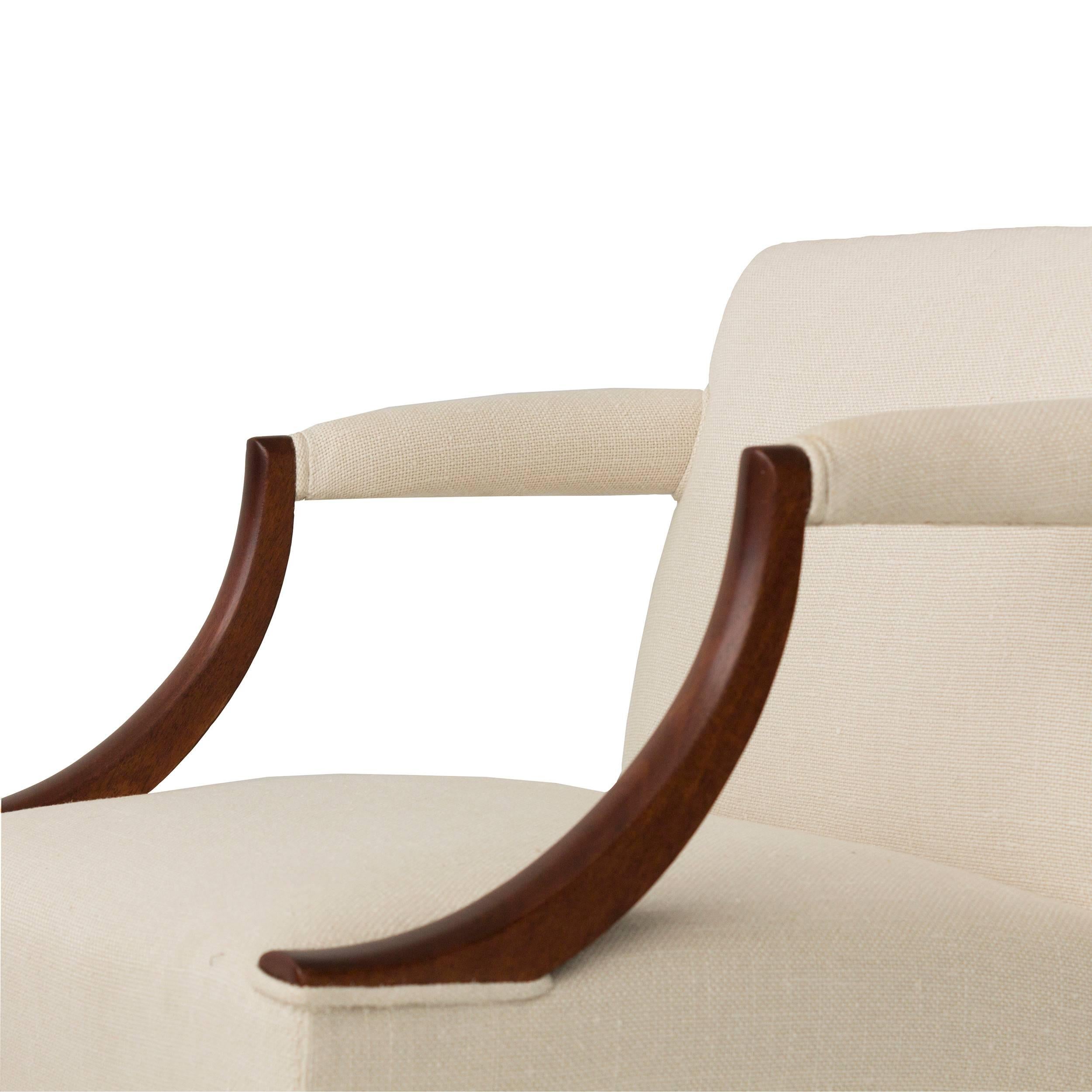 Fabric Mahogany Library Armchairs in the Style of Edward Wormley For Sale