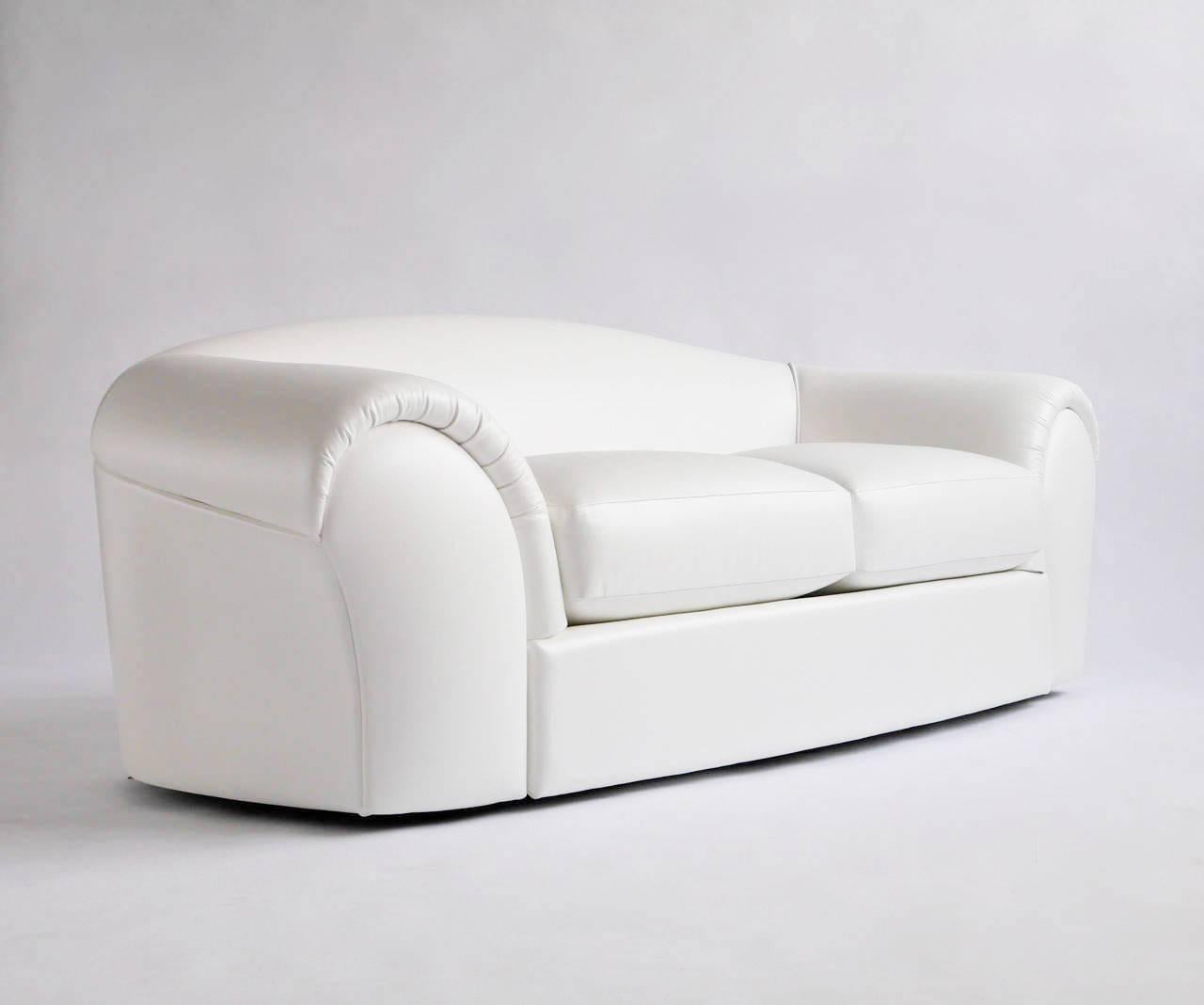 Robert Venturi sofa for Knoll recovered in Spinneybeck white leather.