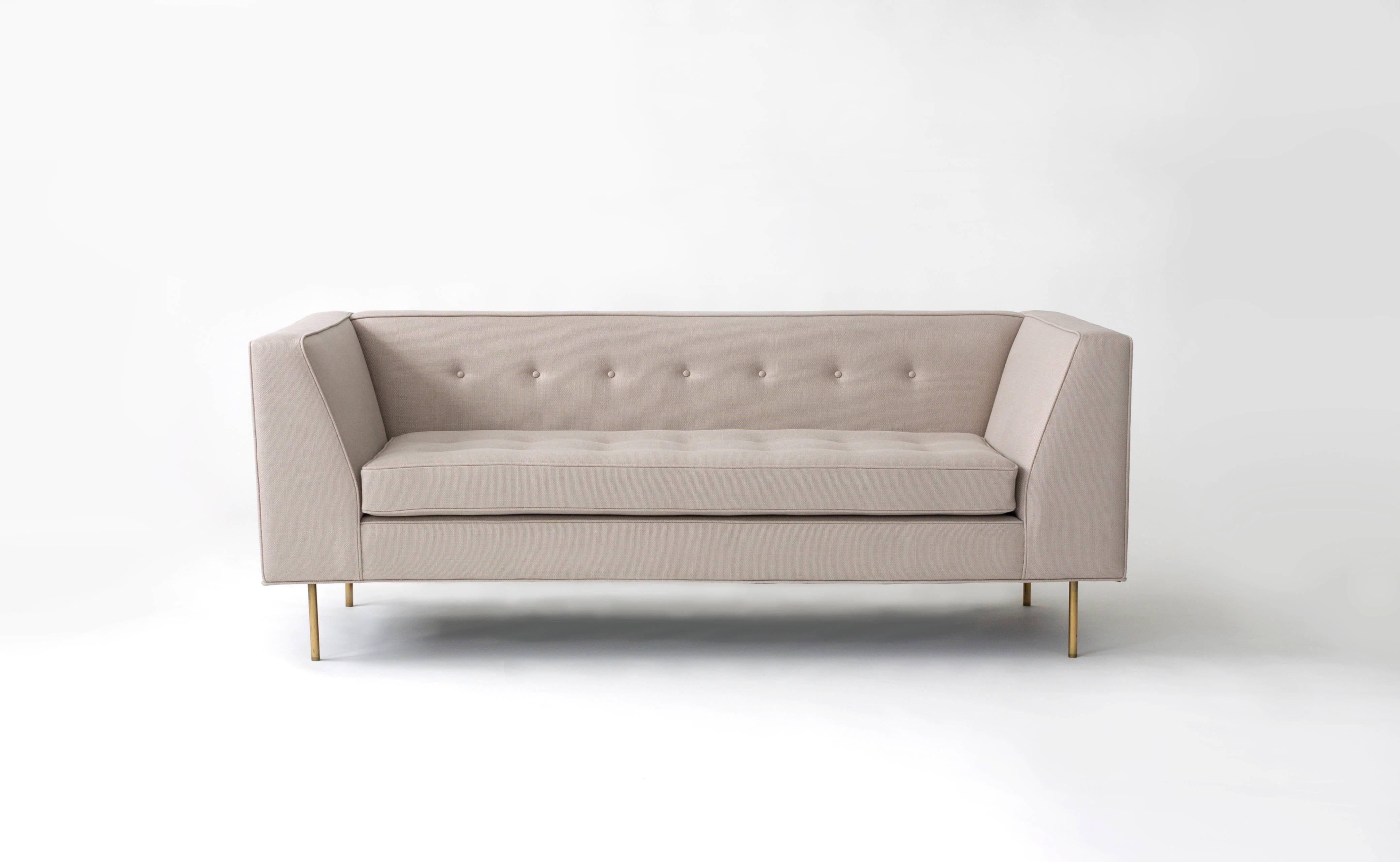 Harvey Probber sofa newly reupholstered in a linen blend.