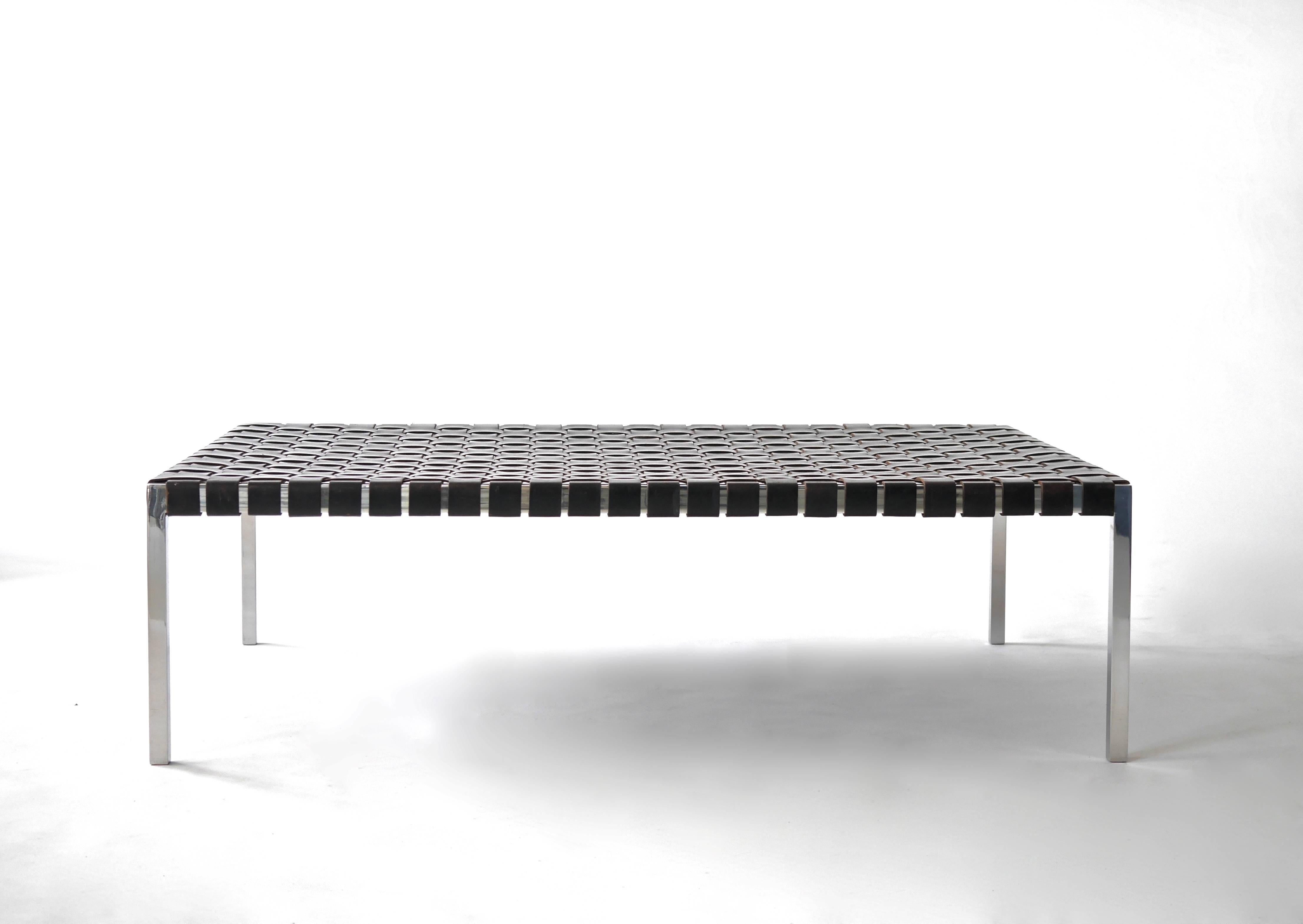 American In the Style of Katavolos, Littel & Kelly Stainless Steel & Leather Bench